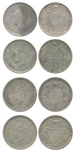 George VI, Half Silver ½ Rupee (4), 1940, Bombay Mint (2), 1943, Bombay Mint, 1945, Bombay