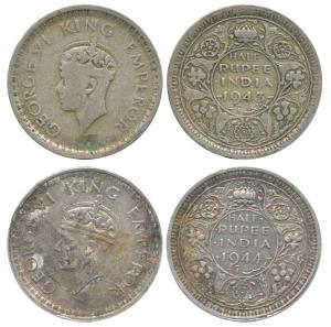 George VI, Half Silver ½ Rupee (2), 1944 and 1945, both Lahore Mint. Fine to Very Fine, Ra