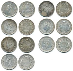 George VI, Half Silver, ½ Rupee (7), 1940, Calcutta Mint, 1941, Bombay Mint (2), 1942, Bom