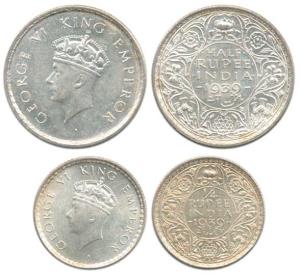 George VI, Silver (2), ½ Rupee and ¼ Rupee, 1939, both Bombay Mint. About Uncirculated, Sc