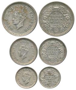 George VI, Half Silver, Rupee, ½ Rupee and ¼ Rupee (3), 1945, Bombay Mint, All coins with 