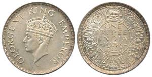 George VI, Silver Rupee, 1938, Bombay Mint, without dot, second head. About Uncirculated w