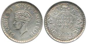 George VI, Silver Rupee, 1938, Bombay Mint, with dot. About Extremely Fine, Very Scarce.