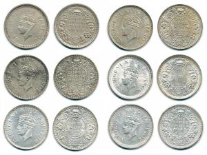 George VI, Half Silver Rupee (6), 1940 (2), 1941, 1942 (2) and 1943 all Bombay Mint. Very 