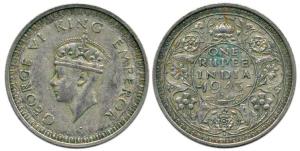 George VI, Half Silver Rupee, 1943, Bombay Mint, obv. B(a), rev. I(a), small 3. About Very
