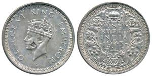 George VI, Half Silver Rupee, 1943, Bombay Mint, obv. B(a), rev. I(a), Large '3', Struck f