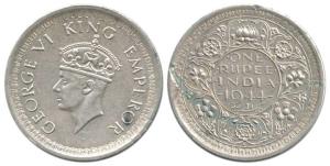 George VI, Half Silver Rupee, 1944, Lahore Mint, 'L' raised. Very Fine+, Scarce.