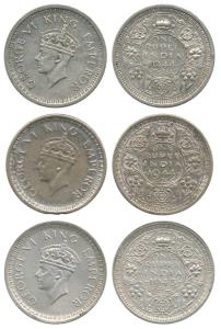 George VI, Half Silver Rupee (3), 1944 (2), 1945 Lahore Mint. Very Fine, Scarce. (3)