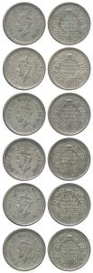 George VI, Half Silver Rupee (6), 1944, Lahore Mint, raised 'L' below the bottom flower. V