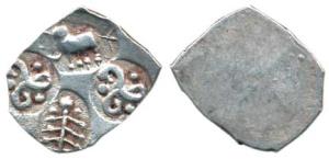 Punch-marked Coins, Ashmaka Janapada, (c. 500-350 BC), Silver ½ Karshapana, elephant, tree