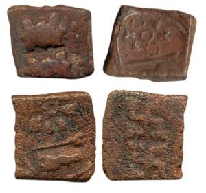 Ancient Kathiawad, 1st century BC, Copper (2), typical Ujjayini type human figure with a s