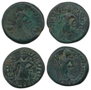 Yaudheyas, Copper Unit (2), Standard Coinage, early series, obv. Lord Kartikeya with peaco