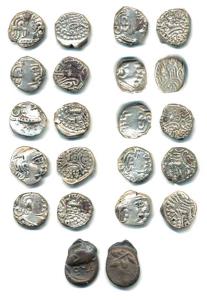 Satavahanas, Copper (1); Kalachuris, Silver (10), Krishnaraj, Kshatrapa-type portrait on o