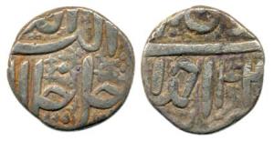 Akbar, Silver ½ Rupee, Ahmedabad Mint, Allahu Akbar type, Ilahi 44, Month Aban. Very Fine.