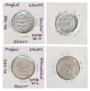 Akbar, Silver Rupee, Ahmedabad & Jaunpur Mint. Very Fine. (2)
