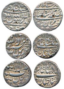 Shah Jahan, Silver Rupee (3), Multan Mint, AH 1066/29; Qandahar Mint, AH (10)54/17, mintle