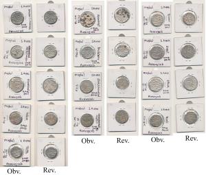 Aurangzeb, Silver Rupee (13), all different mints, Akbarabad, Akbarnagar, Ajmer, Bandar-i-