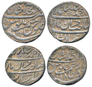 Muhammad Shah, Silver Rupee (2), Shahjahanabad Mint, Sahib Qiran type, AH 114x/18 and 115x