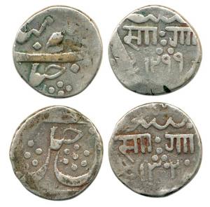 Sayaji Rao III, Silver Rupee (2), Baroda Mint, AH 1299 and 1302, (KM 29). Very Fine. (2)