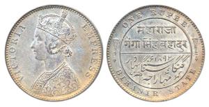 Ganga Singh, Silver Rupee, with the name and portrait of Victoria Empress, AD 1892. About 