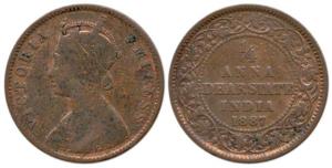 Victoria Empress, Copper ¼ Anna, AD 1887, (KM 13). Fine+, Scarce.