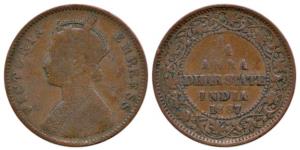 Victoria Empress, Copper ¼ Anna, AD 1887, (KM 13). Fine+, Scarce.