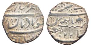 Silver Rupee, in the name of Victoria, bird and RY 22 on obv. Very Fine+.
