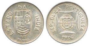 Silver ½ Rupia, 1936. Uncirculated, Scarce.