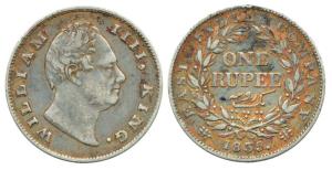 William IV, Silver Rupee, 1835, F raised on truncation. Fine+, Scarce.
