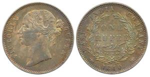 Victoria Queen, Silver Rupee, 1840, divided legend, obv. W.W. raised, rev. 28 Berries, lar