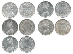 Victoria Empress, Silver Rupee (5), 1884 Bombay Mint, 1887 Bombay Mint, 1888 Bombay Mint, 