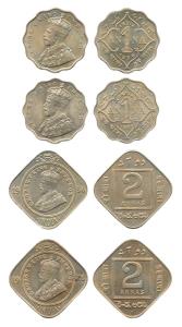 George V, 1 Anna, 1935, 1936, 2 Annas 1936 (2), Bombay Mint. Uncirculated. (4)