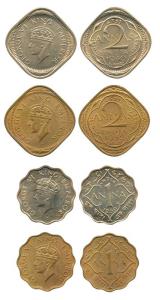 George VI, 1 Anna 1939 and 1942, 2 Annas 1940 and 1942. Extremely Fine to Uncirculated. (4