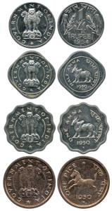 Copper Nickel (4), 1 Pice, 1950, Bombay Mint, 1 Anna 1950, Bombay Mint, ½ Anna, 1950, Bomb