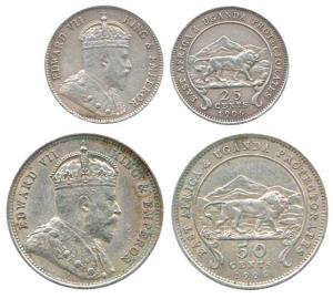 East Africa, Silver 25 and 50 cents, 1906. Very Fine+, Rare. (2)