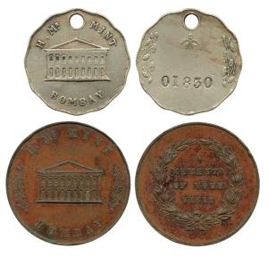 Copper Medal, H.Ms. Mint Bombay, front view of the mint on obv. A Memento of Your Visit on