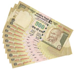 Rupees 500, 2008, signed Y. V. Reddy, (Jain H-28). Ten notes serially arranged 000001-0000