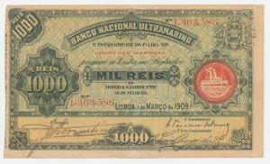 Portuguese, Five to Two Thousand Five Hundred Reis, 1908 and 1909, Banco Nacional Ultramar