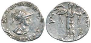 Indo-Greeks, Menander, Silver Drachm, helmeted bust of the king to right with Greek legend