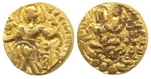 Guptas, Chandragupta II (380-413 AD), Gold Dinar, 7.6g, Archer type, king standing to left