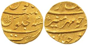 Aurangzeb (AH 1068-1118, AD 1658-1707), Gold Mohur, 11g, Surat Mint, AH 1111/43. About Unc
