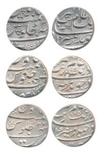 Aurangzeb, Silver ½ Rupee (3), Surat Mint, AH 1095/27; Burhanpur and Khambayat Mints. Very