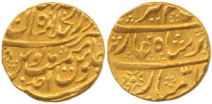 Alamgir II (AH 1167-1173, AD 1154-1759), Gold Mohur, Shahjahanabad Mint, RY Ahd, unusual M