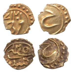 Tipu Sultan, Gold Fanam (2), Kalikut and Farrukhi Mints, with complete mint and date. Extr
