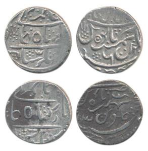 Gaj Singh, Silver Rupee (2), Garh Bikaner Mint, in the name of Alamgir II, RY 6 and 13. Ve