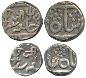 Jayaji Rao, Silver Rupee and ½ Rupee, Lashkar Mint, RY 23, Jee in Devnagri on obv. Very Fi