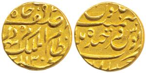 Mir Mahabub Ali Khan II, Gold Ashrafi, 11g, Farkhanda Bunyad Hyderabad Mint, AH 1307, (KM 