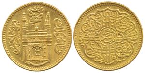 Mir Usman Ali Khan, Gold Ashrafi, 11.16g, Charminar on obv., AH 1344/15 (KM 57a). About Un