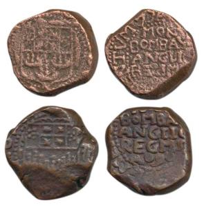 Bombay Pice or Copperoon (2), within a dotted circle the shield of arms of the East India 