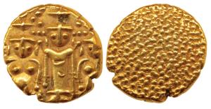 3 Swami Gold Pagoda, 3.43g, Lord Balaji with his consorts on either sides, standing facing
